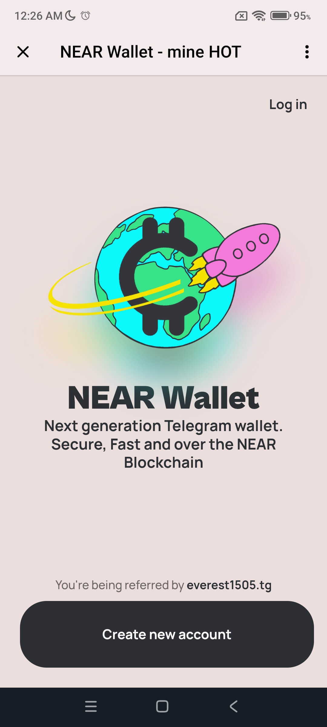 create NEAR wallet for mining HOT tokens step 1 